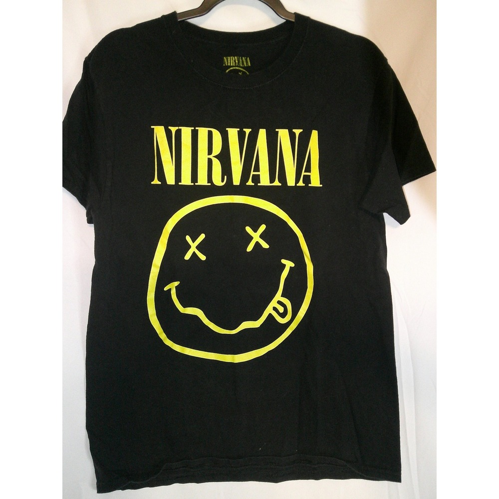 Nirvana Classic Smiley Face Logo Band T-Shirt Grunge Rock Black Medium